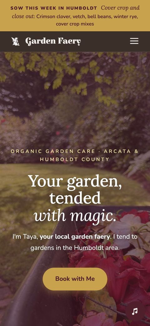 The same page on a phone, with this week’s planting tip across the top